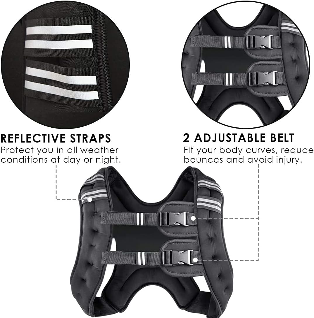 Weighted Vest for Women and Men 8 12 16 20 25 30 Lbs with Reflective Stripe and Double Adjustable Buckle Straps Weight Vests for Strength Training, Jogging, Cardio, Weight Loss