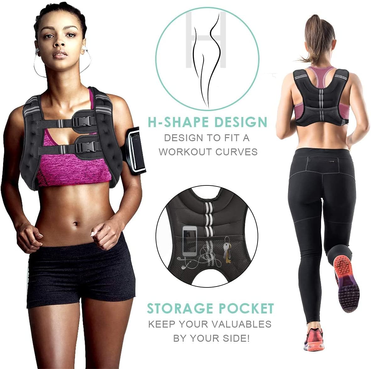 Weighted Vest for Women and Men 8 12 16 20 25 30 Lbs with Reflective Stripe and Double Adjustable Buckle Straps Weight Vests for Strength Training, Jogging, Cardio, Weight Loss