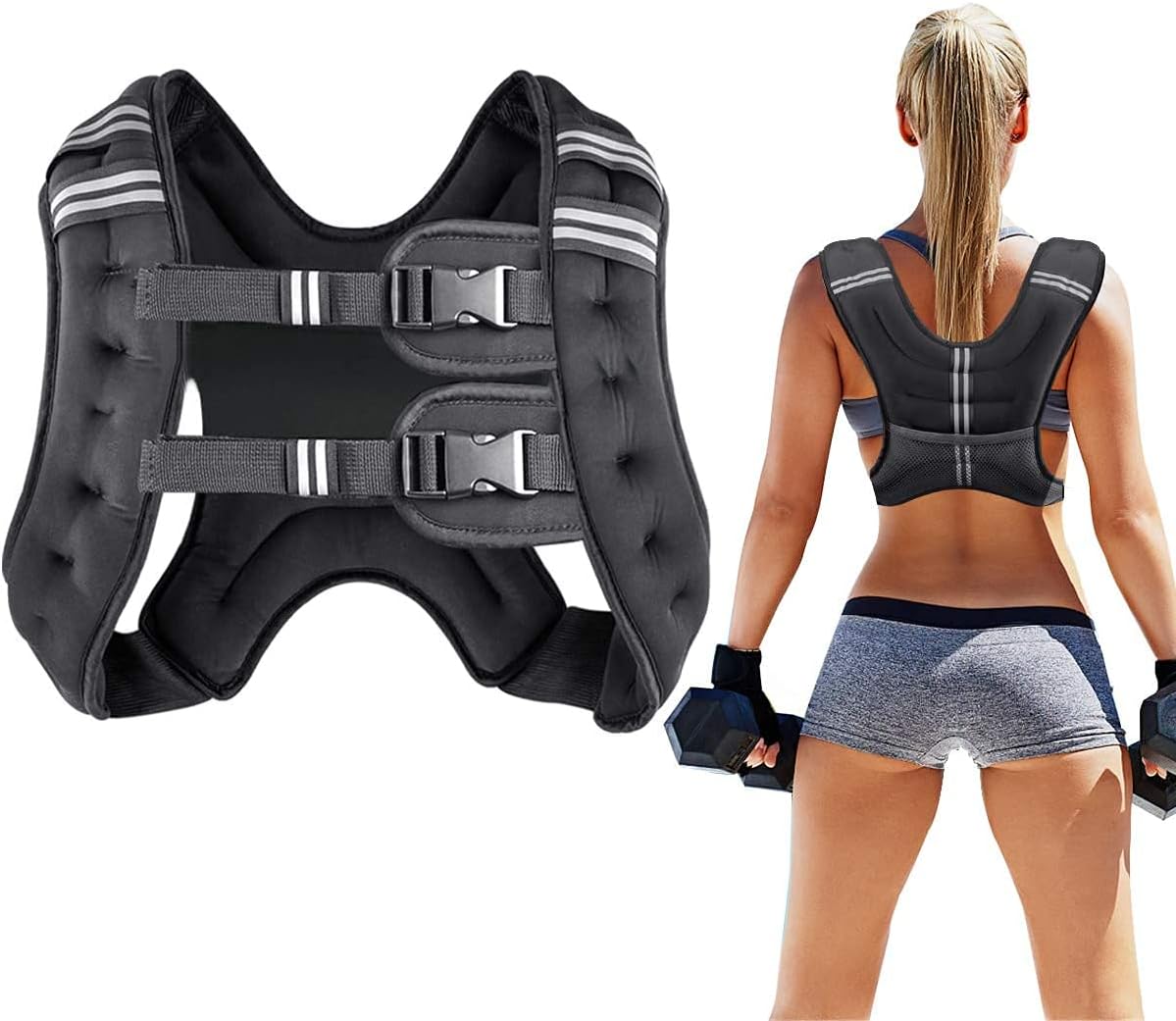 Weighted Vest for Women and Men 8 12 16 20 25 30 Lbs with Reflective Stripe and Double Adjustable Buckle Straps Weight Vests for Strength Training, Jogging, Cardio, Weight Loss
